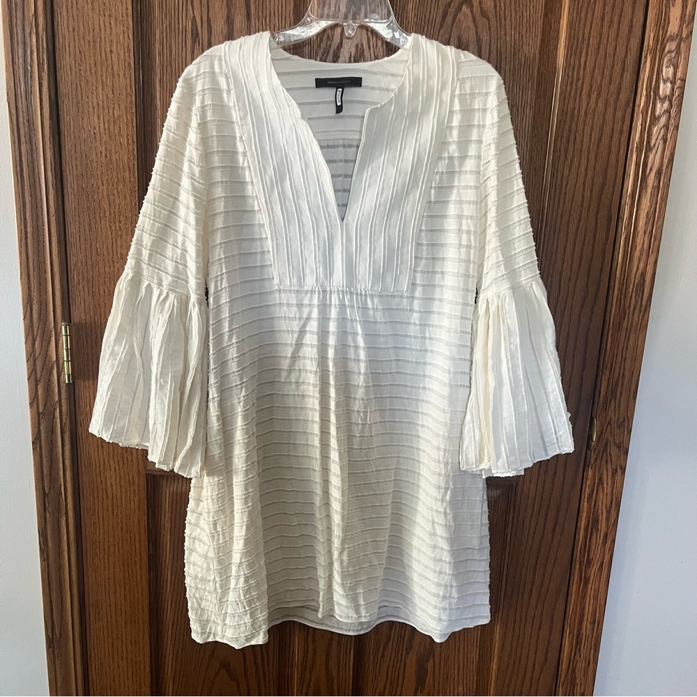 BCBGMaxAzria White Mini Dress with Flared Sleeves